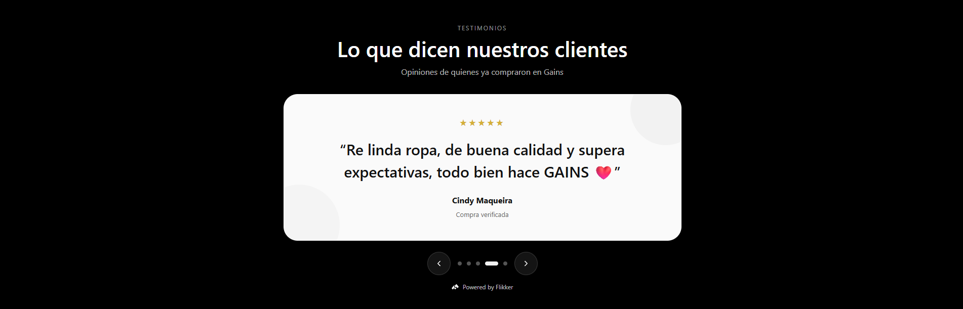 Captura del widget de reseñas de Gains